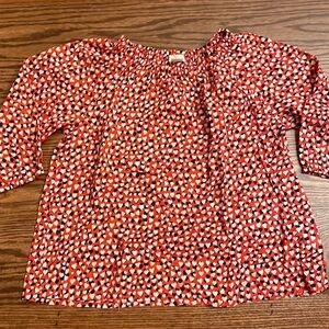Crewcuts by JCrew girls top / blouse / hearts on red background L/S cotton S 6-7